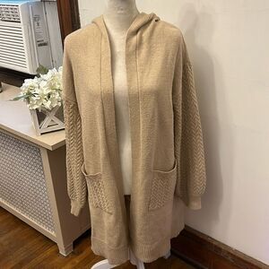 By Design tan Whitney double knit hooded open cardigan Size S New